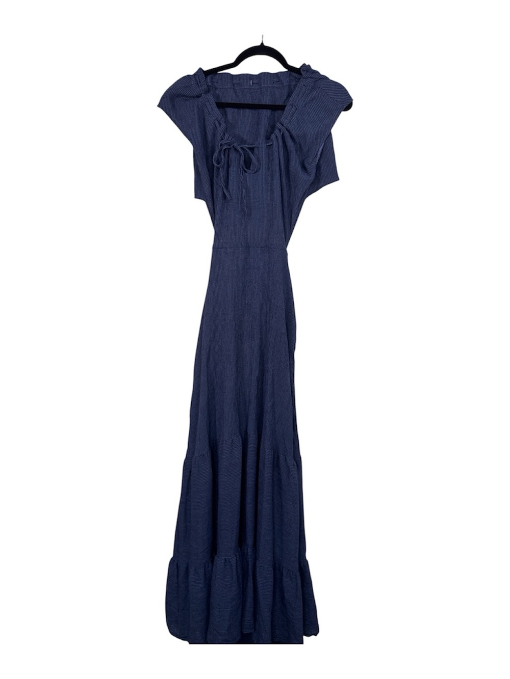 Reformation Blue Veijo Off Shoulder Tiered Maxi Dress Womens M Boho Open Back